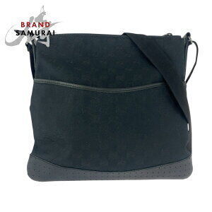 GUCCI Black GG Canvas Leather Shoulder Bag Messenger